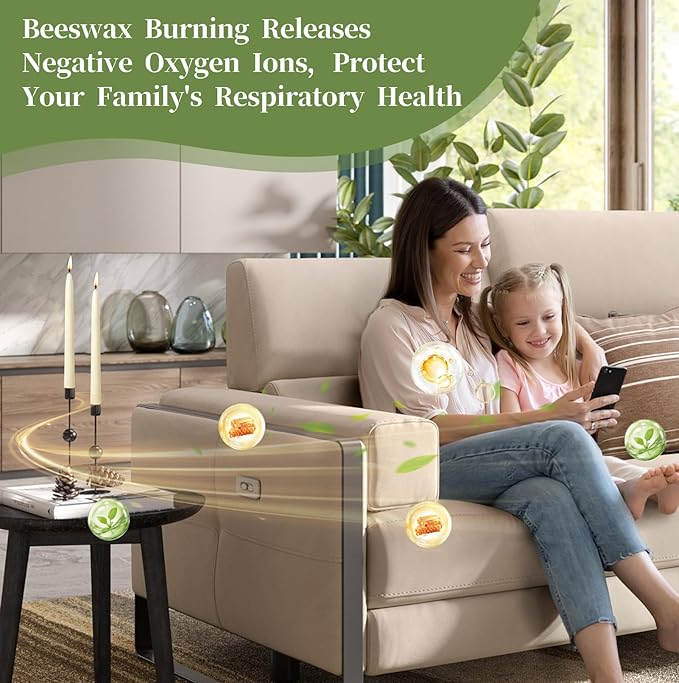 8 in Beeswax Taper Candles,18 Pack Dripless Pure White Beeswax Candle Sticks,8 Hours Long Burning Natural Bees Wax Candles for Home,Unscented Smokeless Tapered Candlesticks for Dinner
