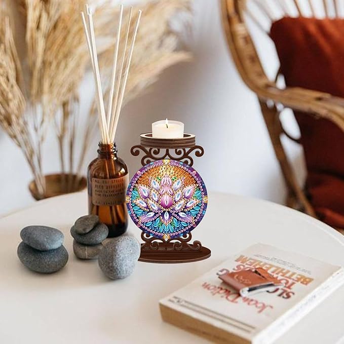 Diamond Painting Candle Plate Diameter 5cm Candle Holder Paint by Numbers Kit Sticks Holder Decor for Pillar Scented Flameless Ball Candles Candle Stand for Table Centerpiece Mandala