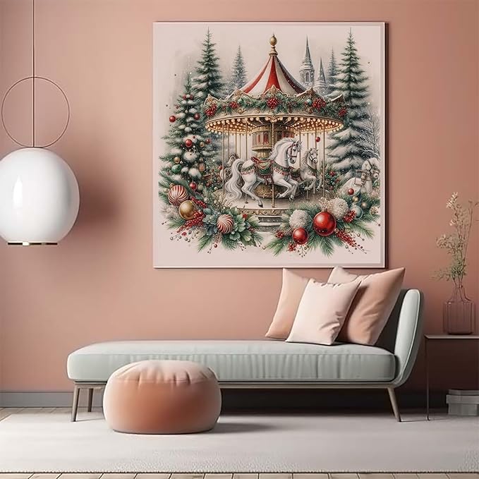CZYWJMEI Christmas Tree 5D Diamond Painting Kits for Adults Beginners,DIY Carousel Diamond Art Kits,Full Round Drill Diamond Dot Gem Art Kits,Home Wall Decor 13.7x13.7nch
