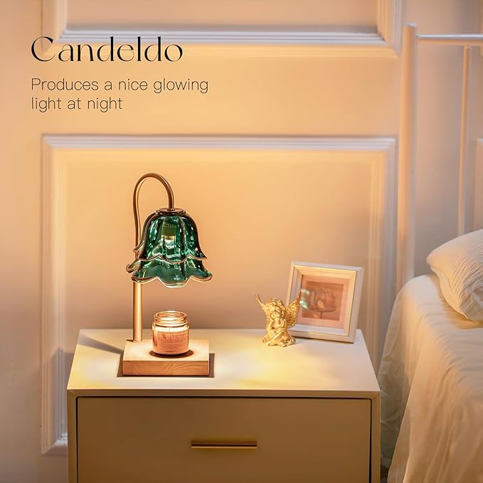 Candeldo Candle Warmer Lamp with Timer: Flower Candle Warmer with 2 Bulbs Green Height Adjustable Candle Warming Lamps Home Bedroom Decor Birthday Gift for Women