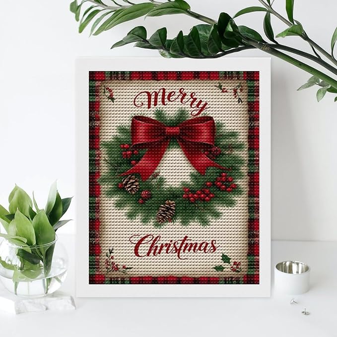 AIVKIEJK Diamond Painting Kits for Adults - Merry Christmas Red Bow & Pine Cones Painting DIY 5D Full Drill Diamond Dots Paintings with Diamonds Gem Art and Crafts Home Decor 16"x20"