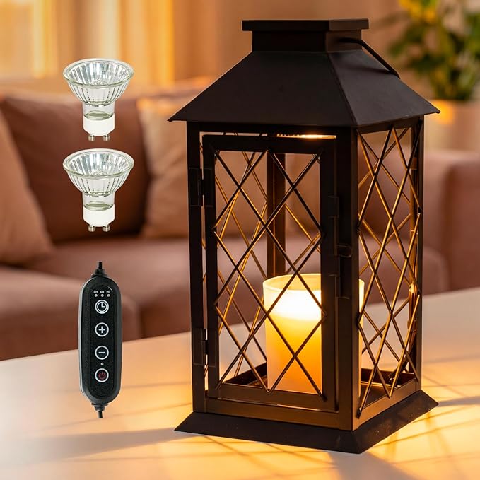Candle Warmer Lamp Morden Farmhouse Lantern, House Warming Gifts New Home Décor Vintage Black Large Lantern Candle Lamp Warmer for Jar Candles