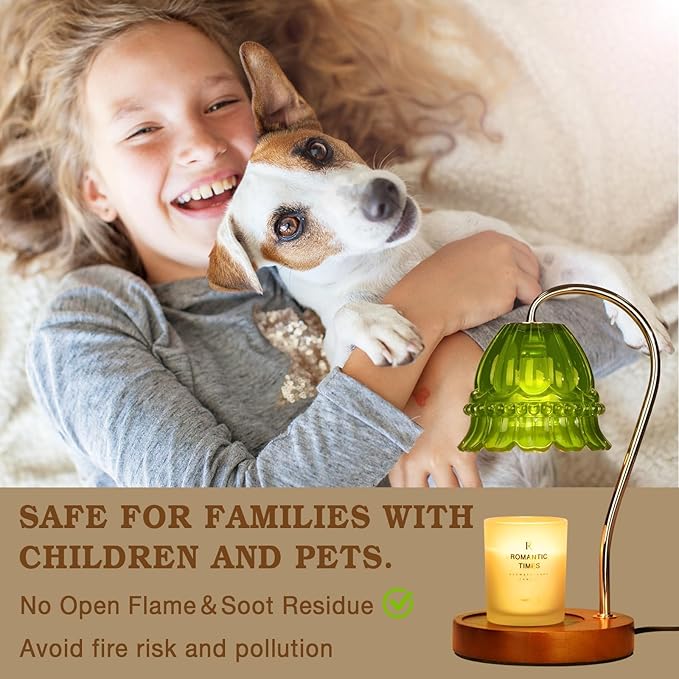 Funistree Dimmable Candle Warmer Lamp with Timer, Green Flower Candle Lamp Warmer for Jar Candles, Unique Women Mom Birthday Gifts Ideas, Fall Decor for Home Bedroom Living Room