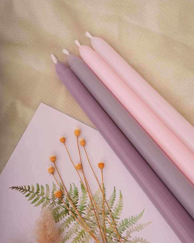 Viyffo 12 Inch Purpel Taper Candles Set of 12 Unscented Smokeless Long Tall Tapered Candle for Candlesticks Sticks Wedding Home Decor Dinner