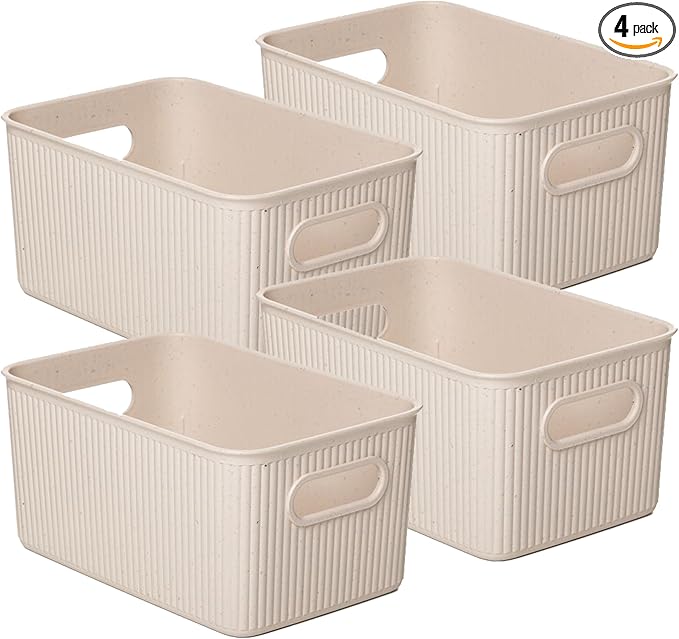 Superio Eco-Friendly Decorative Plastic Basket Open Home Storage Bins Organizer Baskets, Medium (4 Pack) Container Boxes for Organizing Closet Storage Bins for Shelves Drawer Shelf 5 Liter