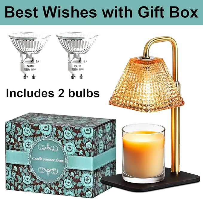 Candle Warmer Lamp with Timer Dimmer Adjustable Height,Electric Wax Warmer for Scented Jar Candles,Mom Birthday Gifts for Women,House Warming Gifts New Home Bedroom Decor,Gold