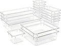 Clear Acrylic Drawer Organizer Trays, 5 Size Junk Box Organization Small Storage Container Bin for Desk Makeup Bathroom Vanity Kitchen Tool Make Up Workspace Home Dorm Apartment Office Room Nightstand
