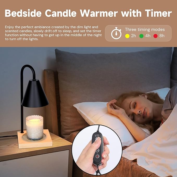 Candle Warmer Lamp, Dimmable Candle Warmer Lamp with Timer for Jar Candles 2H/4H/8H Nightstand Lamp for Bedroom (2 Wax Warmer Bulbs)
