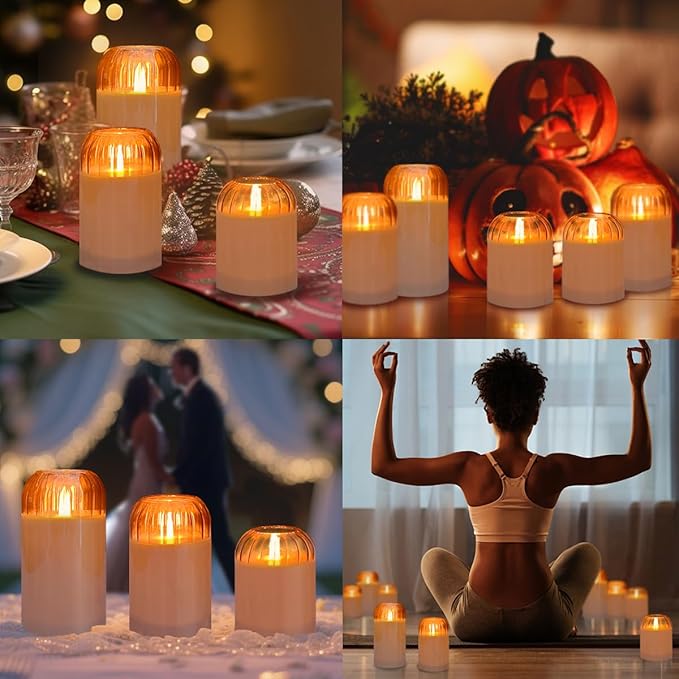 Rechargeable Jar Flameless Candle, Flashing LED Pillar Real Wax Candle with Remote Control and Timer, Black Pumpkin Glass Electronic Candles for Room Decoration, 1 Set of 3
