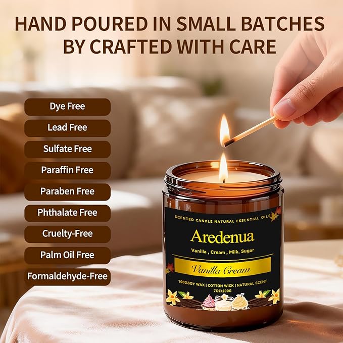 Vanilla Cream Odor Eliminating Candles – Home Deodorizing Soy Candles for Removing Pet, Kitchen & Bathroom Odors, Fresh Air Scented Candle with Clean Vanilla Aroma, Long-Lasting Odor Remove Candle