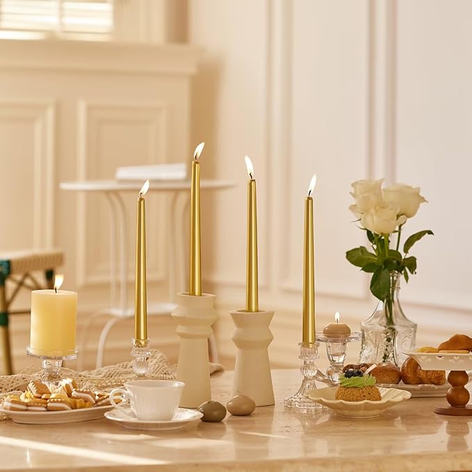 10-Inch Tall Dripless Taper Candles Set of 4 - Gold Tapered Candles, Perfect for Wedding,Christmas - Smokeless, Unscented, Long Burning - Hand Poured, Colored Tall Candlesticks - doradas