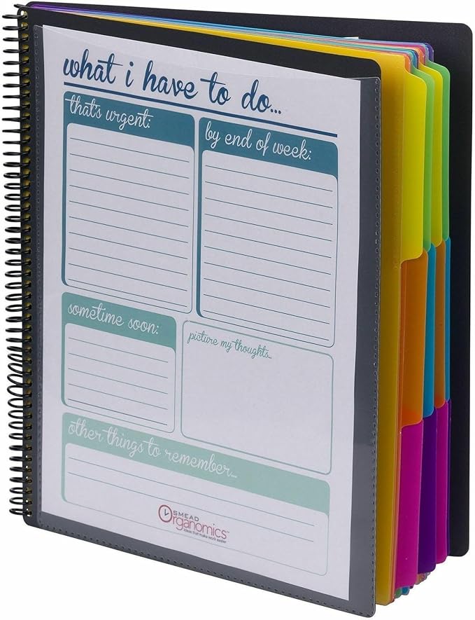 Smead Project Organizer, 24 Pockets, Grey with Assorted Bright Tabs, Tear Resistant Poly, 1/3-Cut Tabs, Letter Size (89206)