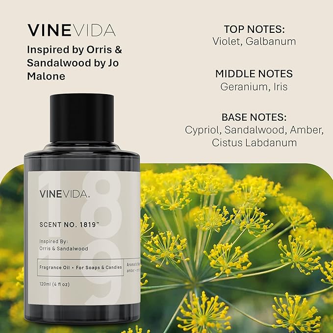 VINEVIDA [10mL] Orris & Sandalwood Fragrance Oil for Candle Making - Natural Candle Oil Scents - Soap Making Essential Oil - Made in USA