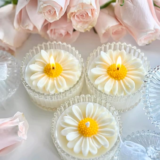 4 Pack Daisy Silicone Molds with Leaf Mold, Set of Large + Medium + Small + Mini Daisy Flower Molds for Candles Wax Soap Epoxy Resin Plaster Fondant Chocolate Cake Cupcake Topper Decoration