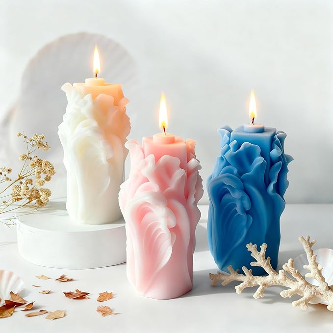 Ocean Wave Column Scented Candle,Tall Blue Ocean Inspired Soy Wax Candle with Cotton Wick,Floral Smokeless Candle for Coastal Decor,Wedding Centerpieces & Relaxing Gifts