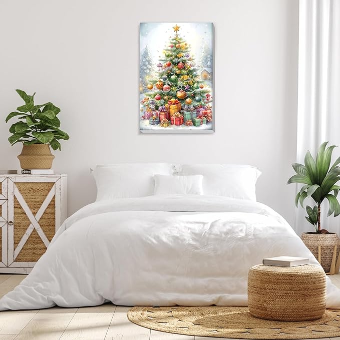 Bowetile Christmas Tree Paint by Numbers for Adults Beginners Framed, Adults' Paint-by-Number Christmas Kits on Canvas, Acrylic Number Painting Christmas Gifts for Home Decor, 8x12in