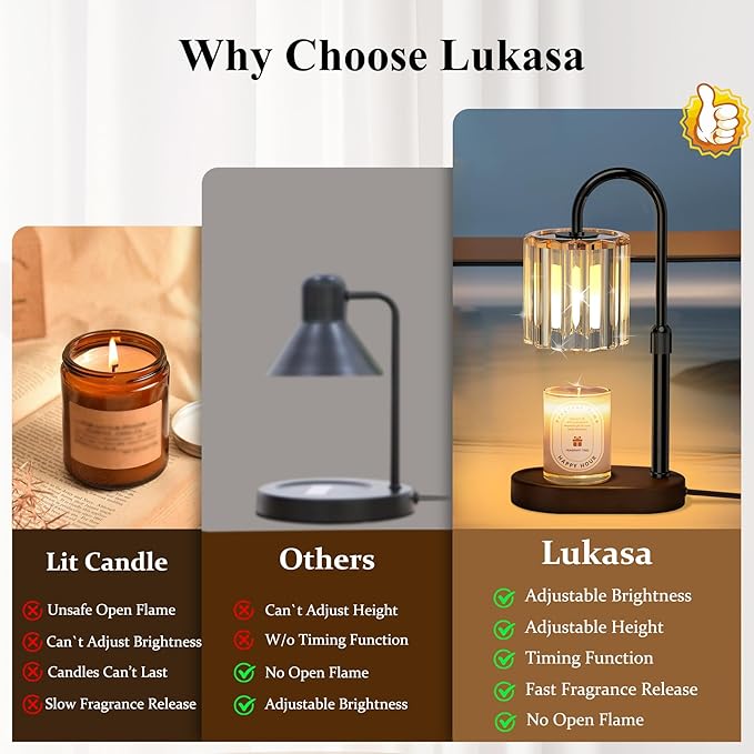 Lukasa Candle Warmer Lamp with Timer and Dimmer, Adjustable Height Candle Warmer for Candle, Birthday Gifts for Women Men, Mothers Day Gifts for Mom, Christmas Decor Home Room Decor, Christmas Gift