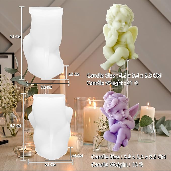 2 Pcs Angel Shape Candle Mold Valentine's Day Resin Casting Silicone Mold for DIY Aromatherapy Candles Wax Plaster Polymer Clay Decoration