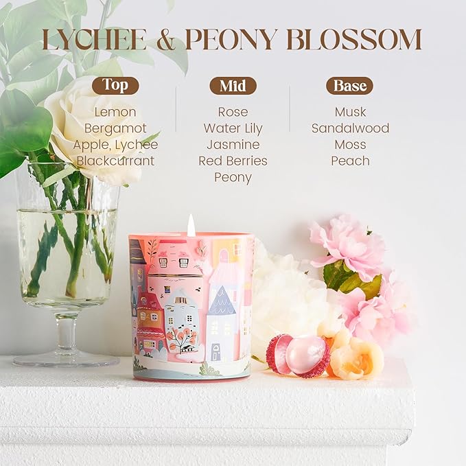 M&SENSE Lychee Peony Scented Candles for Women 10.2 oz 60 Hours Long Burning Cute Candles Housewarming Gifts for Stress Relief, Meditation, Calm, Yoga
