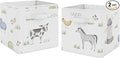 Sweet Jojo Designs Farm Animals Foldable Fabric Storage Cube Bins Boxes Organizer Toys Kids Baby Childrens - Set of 2 - Watercolor Farmhouse Horse Cow Sheep Pig