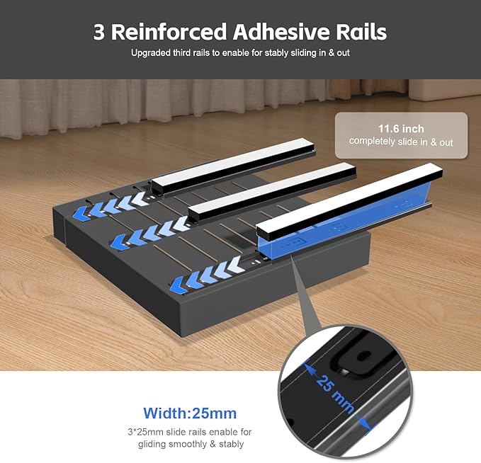 2Pack Expandable Pull Out Cabinet Organizer 21" Deep - Sliding Drawer Organizer Roll Out Shelves Adhesive - Adjustable Width 15.2"-26.2" W (Black)