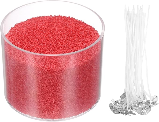 MECCANIXITY Pearled Sand Candles with 20 Pcs Wicks 7Oz / 200g Candle Beads Refillable Powder Sand Wax Making Kit for Thanksgiving Christmas Wedding Party DIY Home Crafts, Red