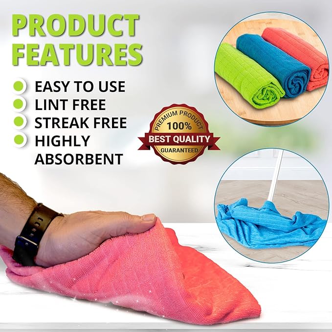 HELOMOR 3 Extra Large Microfiber Cleaning Cloths, 30"x18" Floor Towels for Squeegee Mop, Reusable Multi-Purpose Cleaning Rags for House, Kitchen, Car & Windows, Highly Absorbent, Lint-Free