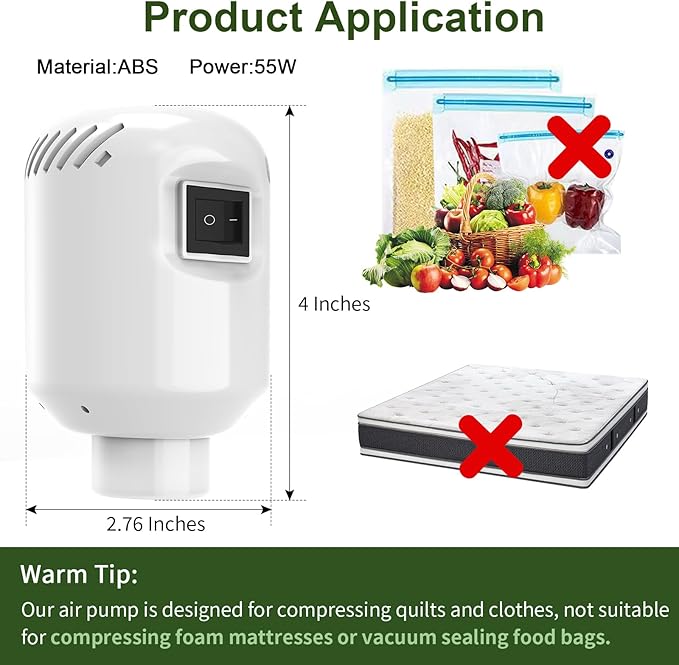 Vacuum Pump for Storage Bags Electric Pump for Vacuum Storage Bags Space Saver Bag Portable Electric Pump
