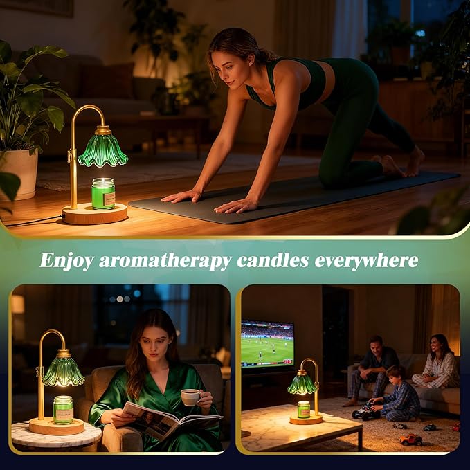 Candle Warmer Lamp with Timer & Dimmable 4-Level Brightness - Adjustable Height,for New Home Bedroom, Gifts for Women(Green 2)