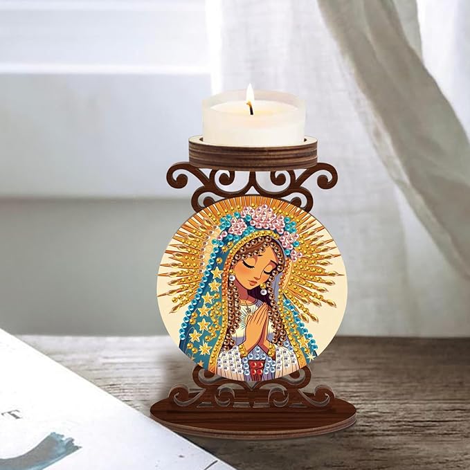 Diamond Art Painting Candlestick Holder Kits, Goddess DIY Shaped Crystal Diamond Art Painting, Woodiness Candle Holder for AromaRelax & Home Decor, Christmas Halloween Ornaments (Double-Sided)