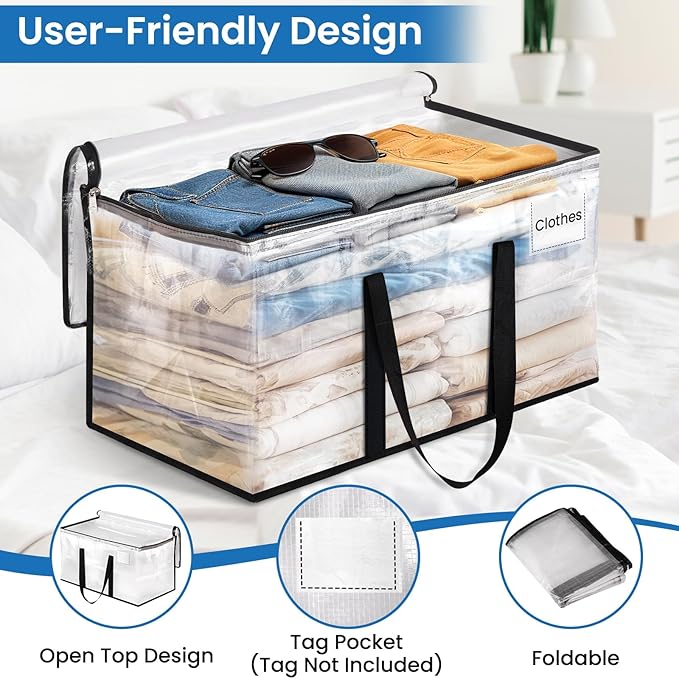 RoomHacks Clear Heavy Duty Extra Large Moving Bags, Reinforced Handle and Double Zipper Storage Bags for Packing Essentials (6 Packs)