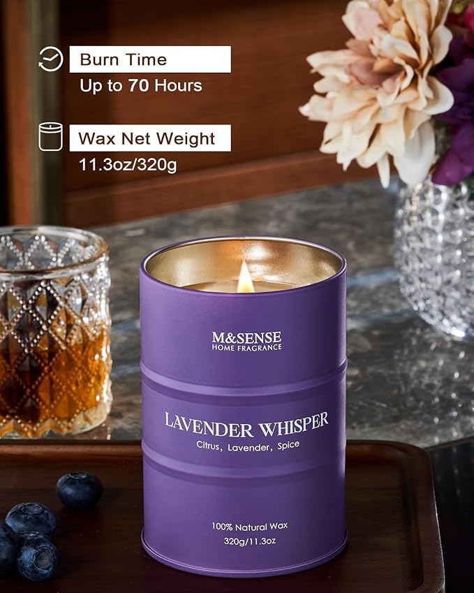 M&SENSE Lavender Scented Soy Candles for Home. 11.6oz 120 Hour Long Burning, Aromatherapy Candle for Stress Relief Meditation Relaxing, Appreciation Gifts for Mom Teacher Friends