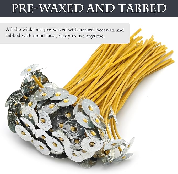 20cm Hemp Candle Wicks 100Pcs, Hemp Braided Wick for Handamde Candle Making, Pre-Waxed with Beeswax