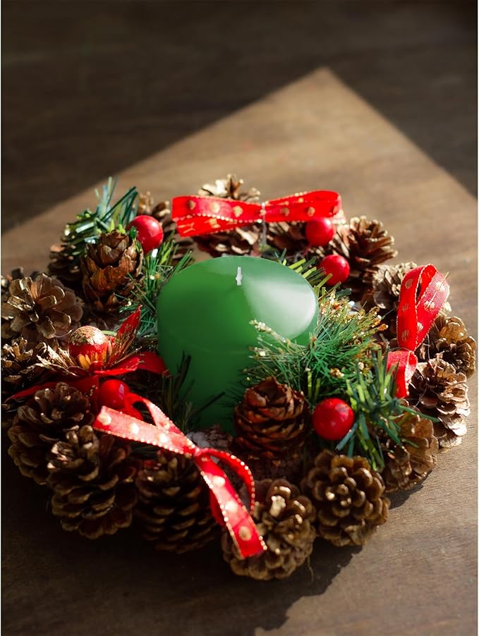 Candwax Green Pillar Candles Set of 3 - Perfect as Christmas Centerpiece Table Decorations - 40-Hour Burn Time Self-Extinguishing Candles for Home Decor - Cone-Top Grass Green Pillar Candles 3x3