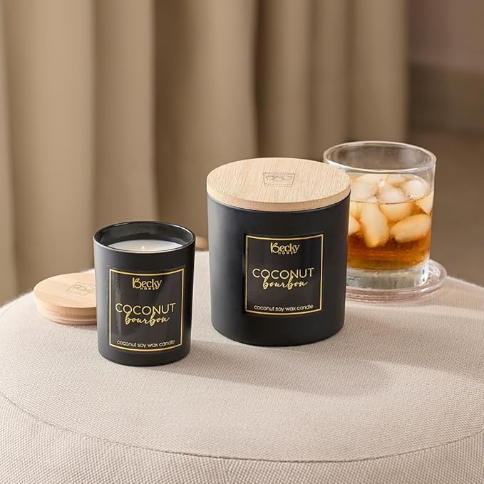 Coconut Bourbon Candle | Scented Candles for Men | Natural Coconut Soy Candles | 8 Ounce Modern Luxury Home Decor Novelty Candle | Long Lasting Fragrance with 45 Hour Burn Time | Candle in Black Jar