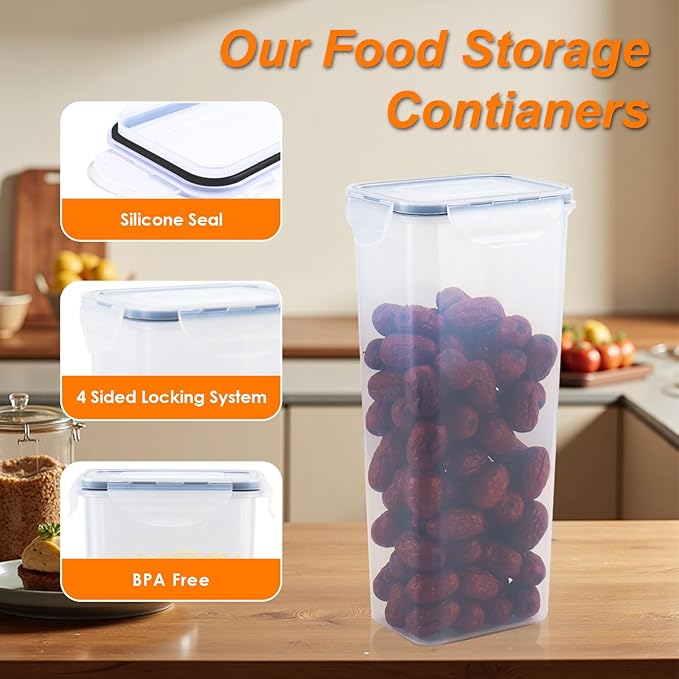 48 PCS Airtight Food Storage Containers with Locks (4 Sizes) - BPA-Free Plastic Kitchen & Pantry Organizers, Stackable Leakproof Containers for Flour, Sugar, Cereal,Snack,Pet,Meal Prep