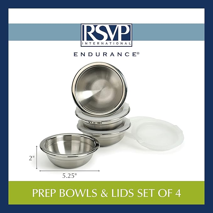 8 Piece Stainless Steel Prep Bowls Set with Lids, Model Number: (PREP-8)