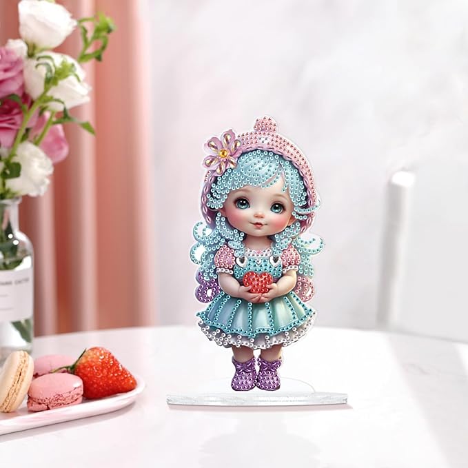 antor 5D Cute Diamond Art Painting Tabletop Ornament Kit, Acrylic DIY Diamond Art Desktop Ornaments Doll Figurine, Special Shaped Crystal Diamond Painting Table Top Home Office Decor