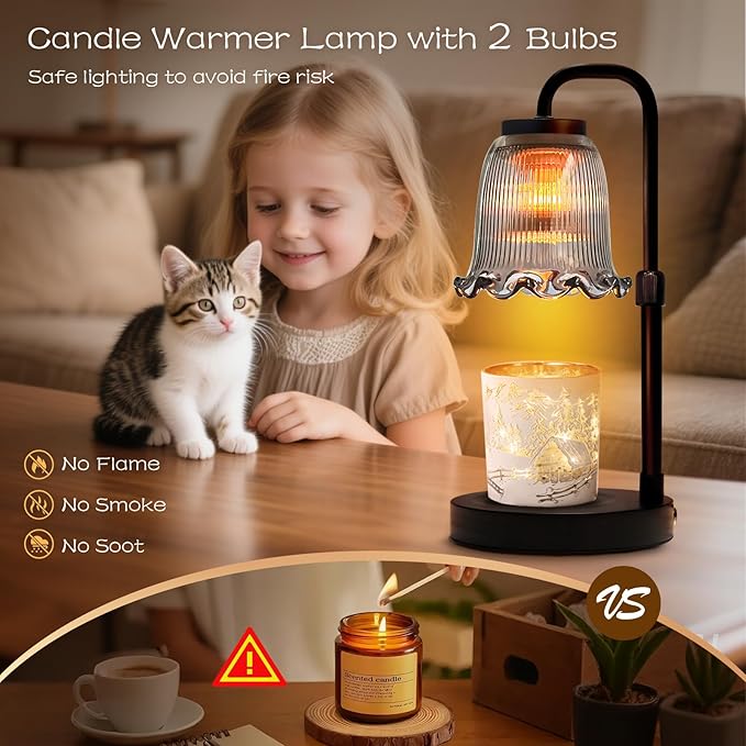 Banbanda Candle Warmer Lamp with Timer Dimmer: 3 Timing Mode, 35W Safety Anti-Scalding, 4 Level Dimming Romantic Night - Wax Warmer for Scented Wax for Home Decor Gifts