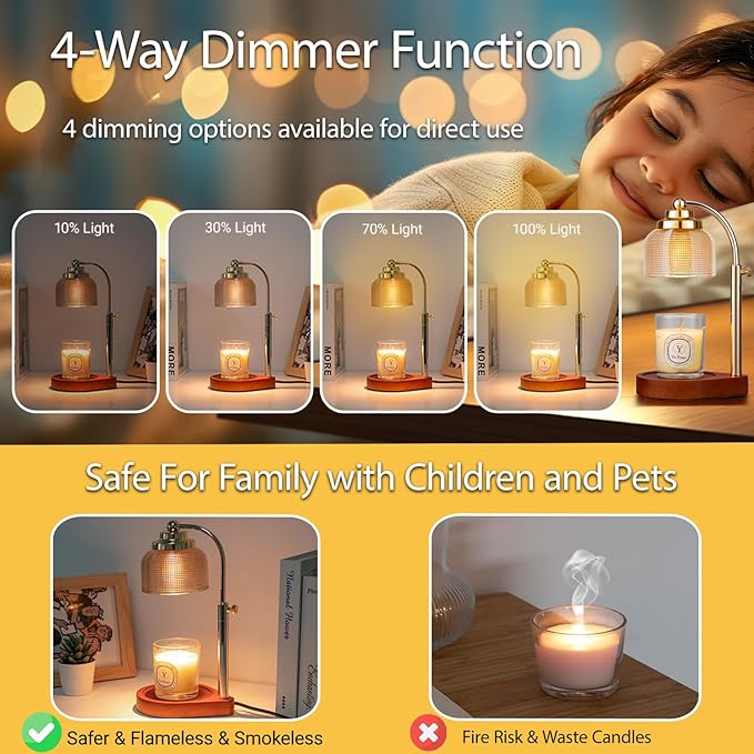 Candle Warmer Lamp with Timer Dimmer, Adjustable Height Wax Melt Warmer for Jar Candles, Vintage Home Decor & Aesthetic Bedroom Decor, Birthday Gifts for Women Mom Sister with 2 Replacement Bulbs