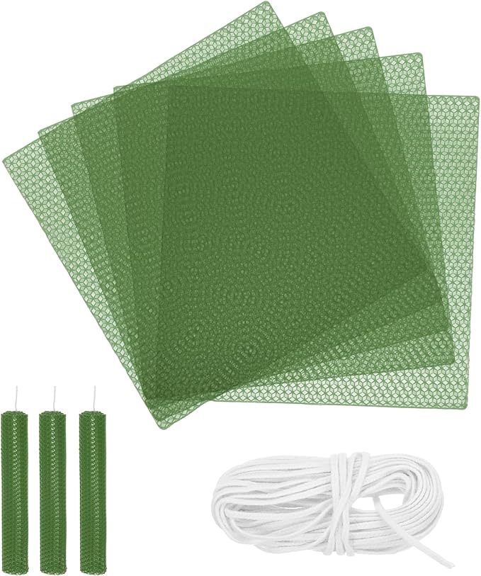 MECCANIXITY Beeswax Candle Making Kit,8x8 Inch 5pcs Light Green Beeswax Candle Sheets with 1pcs Cotton Wick for DIY Craft Gift Making
