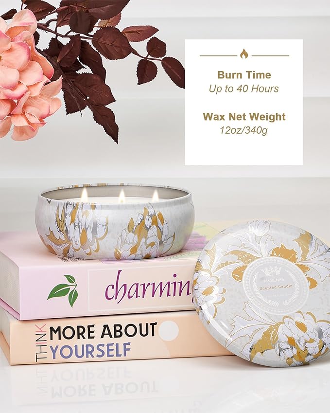 M&SENSE Sunkissed Citrus Scented Candles 12 oz,Large 3 Wick Soy Tin Candle, Over 40 Hour Burning Time, 100% Natural Vegan Wax Relaxing Aromatherapy Aesthetic Candle Gift for Women Men