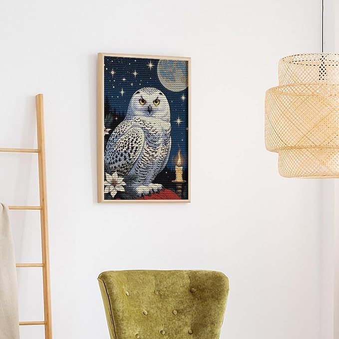 KIVJMSIDJA Snowy Owl & Candle Glow - Winter Night Scene Diamond Art Kits for Adults for Beginners, 5D Full Diamond Art Paint 12"x20"