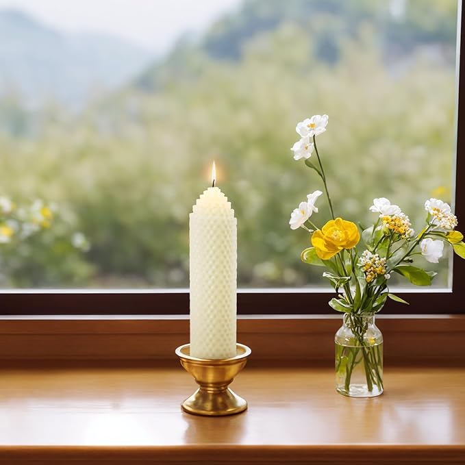 White Beeswax Pillar Candles Set of 2 - Handmade Pure Beeswax Rolled Candles for Gift & Home Decor (1.5×6 in)