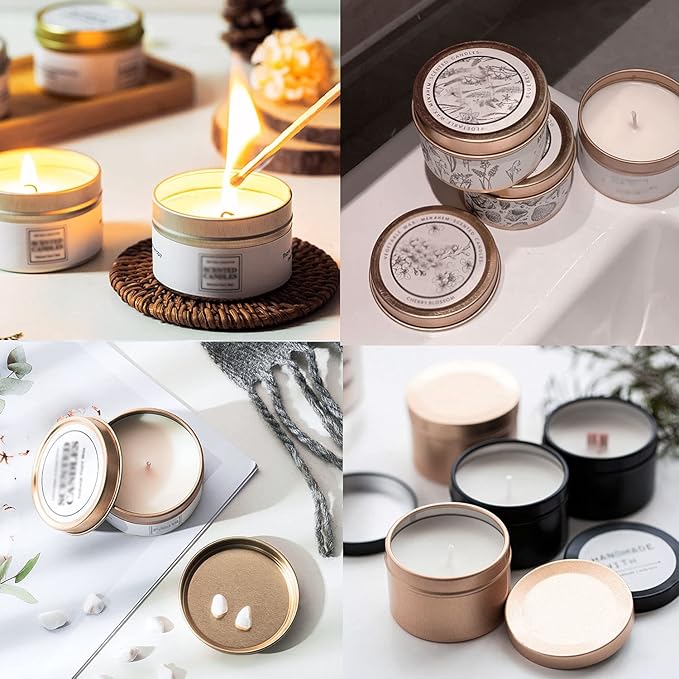 Unixing 16 Pcs Candle Tins for DIY, Storage Tins Container for Candle Making Light Rose Gold Tins (Light Rosegold Candle Tins)