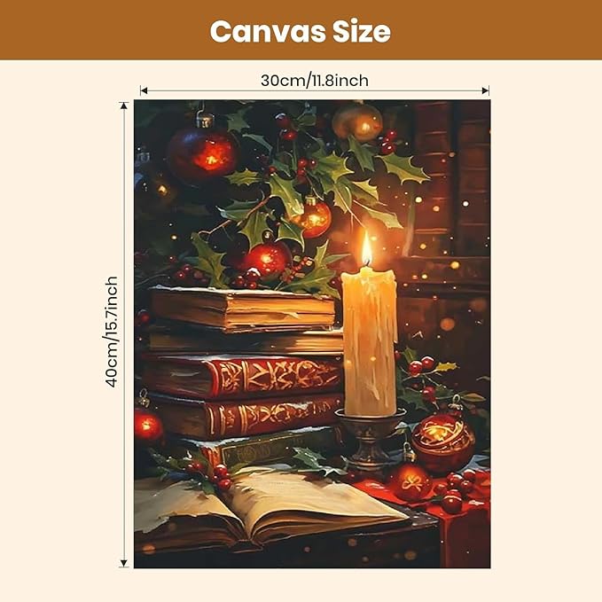 TCDZMYGS Christmas Paint by Numbers Kit for Adults Beginner,Books Candle Paint by Number Kits Without Frame,DIY Acrylic Oil Painting by Numbers for Home Wall Decor 11.8 x 15.7 inch