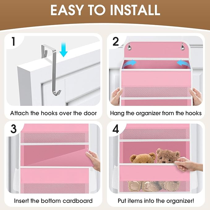 SpaceHacks 6-Tier Over The Door Organizer Hanging Storage Organizers with Clear Window 40lb Large Capacity Room Organizer for Pantry Bathroom Nursery Closet(Pink)