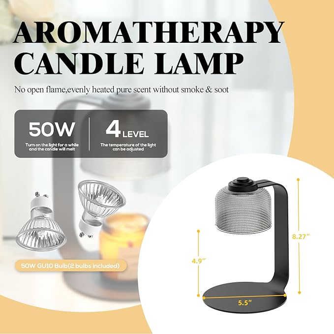 Candle Warmer Lamp with Timer - 4-Level Dimmable, Includes 2 Bulbs, Flameless Wax Warmer for Jar Candles | Ideal Gift for Housewarming & Birthday