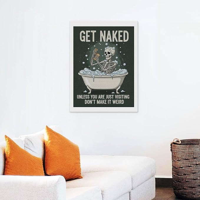 KIVJMSIDJA Skull —Get Naked Unless You are Just Visiting Diamond Painting Kits for Adults,Diamond Art Kits for Beginners 5D Round Diamond 12"x16"