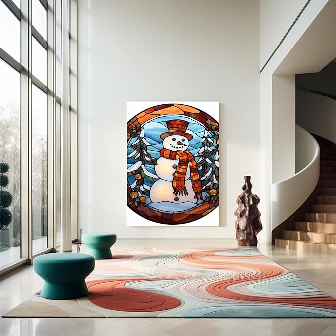 GUAIEUW Winter Stained Glass Snowman Diamond Painting Kits 5D Full Round Diamond Painting Art, Season Theme Canvas HD Picture DIY Diamond Dot Painting, Home Wall Decor Gift 18x24 Inch